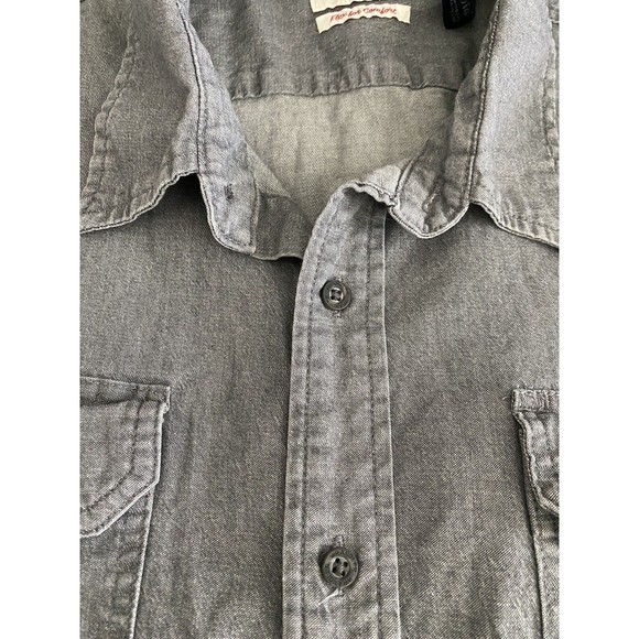 Wrangler Flex Gray Denim Chambray Shirt Mens Size XL Button‎ Western Long Sleeve - Picture 3 of 12